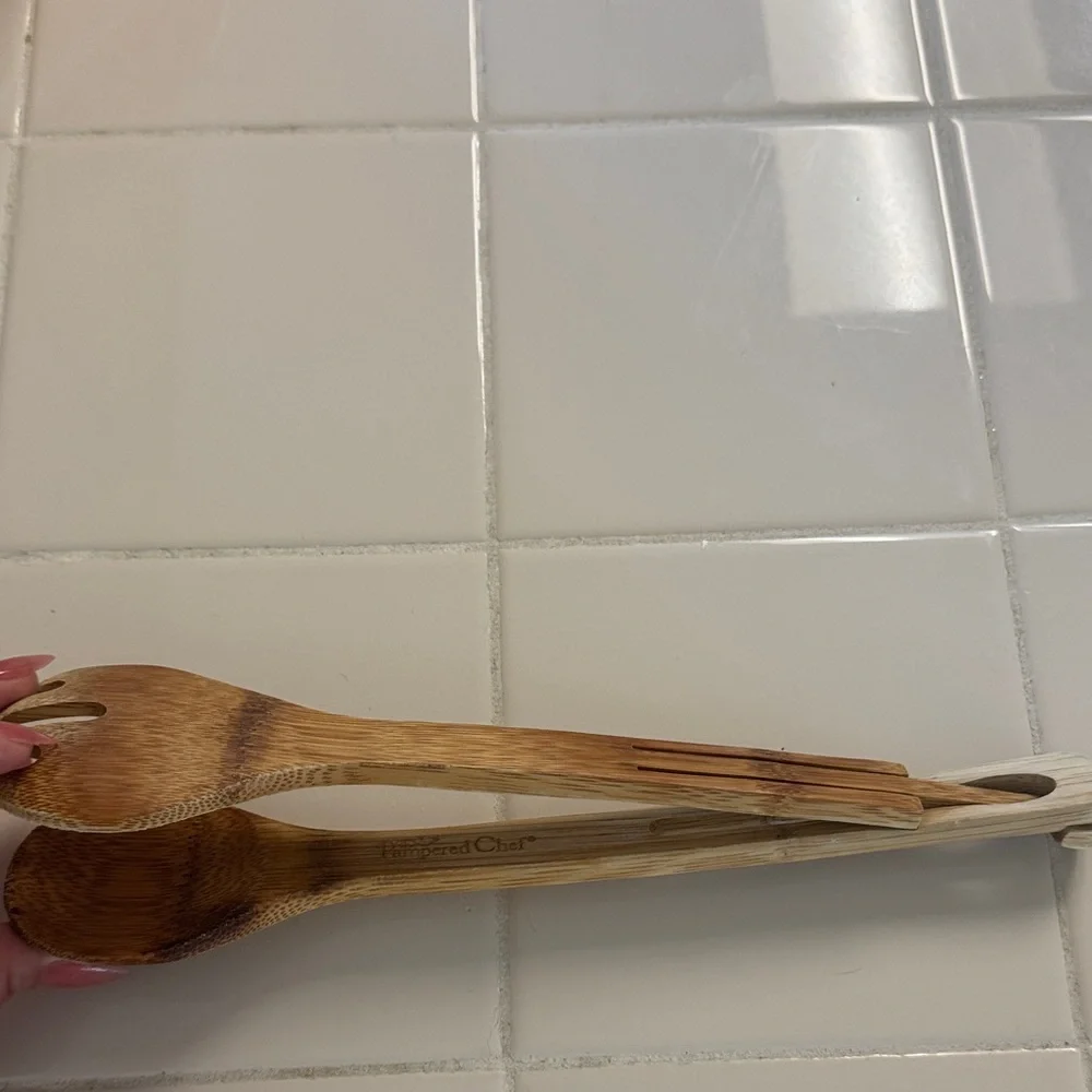 Pampered Chef Natural Bamboo Utensil Set for Salad